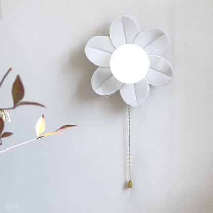 Resin Glass Iron Flower Pull Chain 1-Light Wall Sconce Lamp
