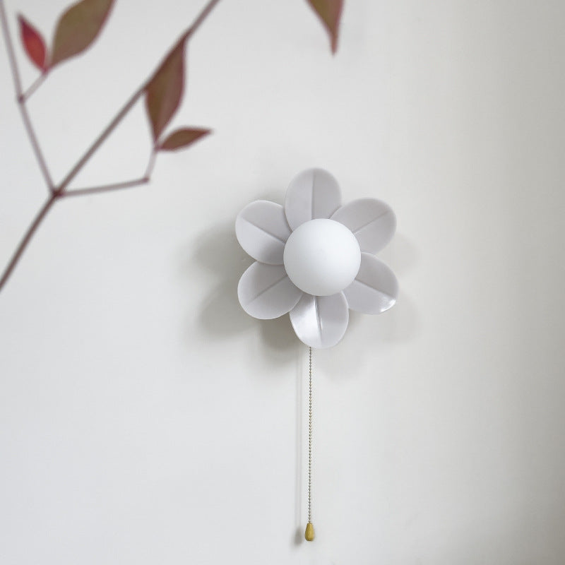 Resin Glass Iron Flower Pull Chain 1-Light Wall Sconce Lamp