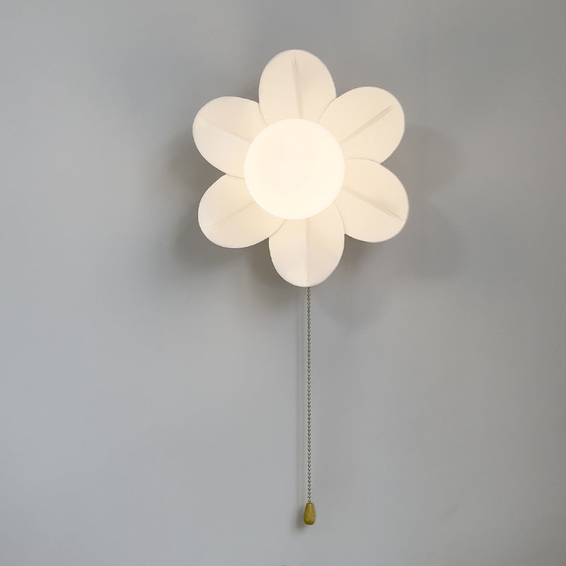 Resin Glass Iron Flower Pull Chain 1-Light Wall Sconce Lamp