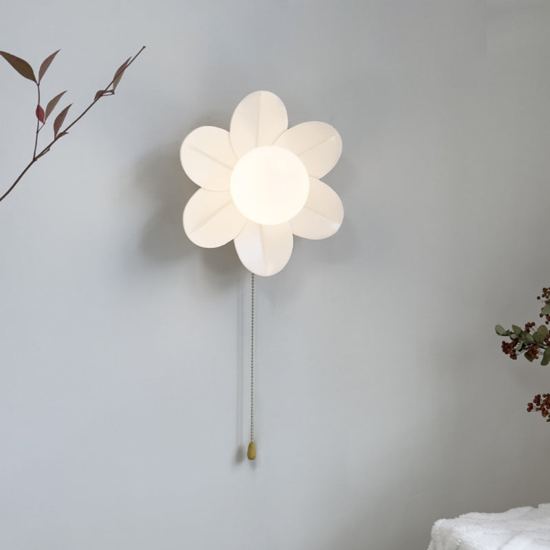 Resin Glass Iron Flower Pull Chain 1-Light Wall Sconce Lamp