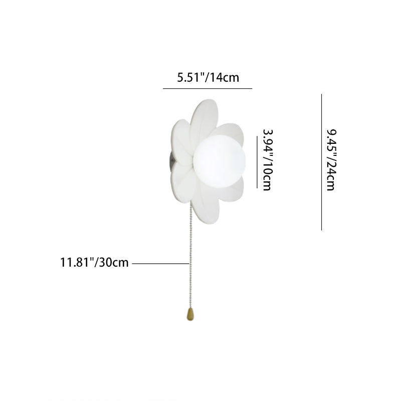 Resin Glass Iron Flower Pull Chain 1-Light Wall Sconce Lamp