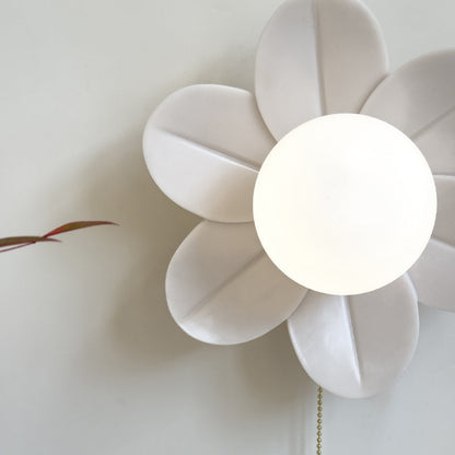 Resin Glass Iron Flower Pull Chain 1-Light Wall Sconce Lamp