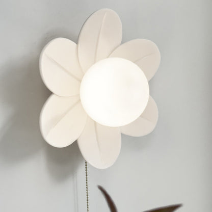 Resin Glass Iron Flower Pull Chain 1-Light Wall Sconce Lamp