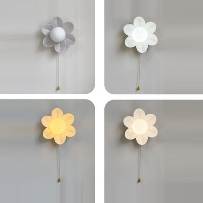 Resin Glass Iron Flower Pull Chain 1-Light Wall Sconce Lamp
