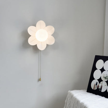 Resin Glass Iron Flower Pull Chain 1-Light Wall Sconce Lamp
