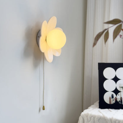 Resin Glass Iron Flower Pull Chain 1-Light Wall Sconce Lamp