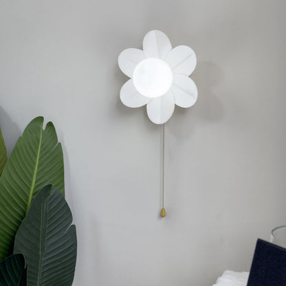 Resin Glass Iron Flower Pull Chain 1-Light Wall Sconce Lamp