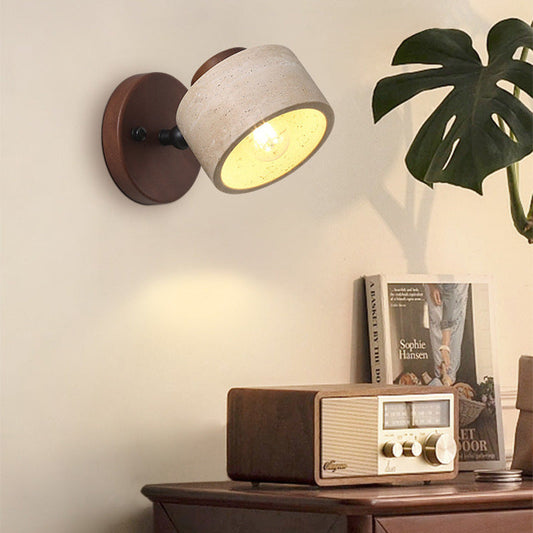 Japanese Travertine Wood Rotatable 1-Light Wall Sconce Lamp