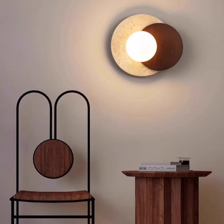 Japanese Rubber Wood PE Disc 1-Light Wall Sconce Lamp