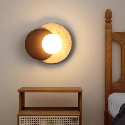 Japanese Rubber Wood PE Disc 1-Light Wall Sconce Lamp