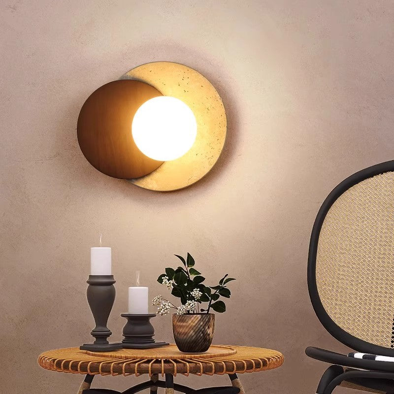 Japanese Rubber Wood PE Disc 1-Light Wall Sconce Lamp