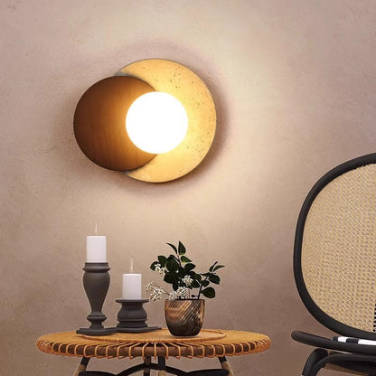 Japanese Rubber Wood PE Disc 1-Light Wall Sconce Lamp