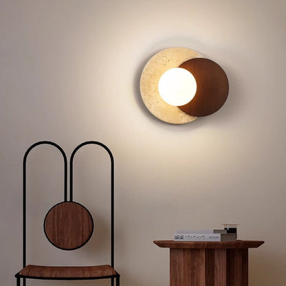Japanese Rubber Wood PE Disc 1-Light Wall Sconce Lamp