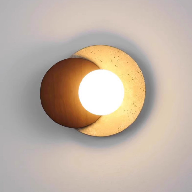 Japanese Rubber Wood PE Disc 1-Light Wall Sconce Lamp