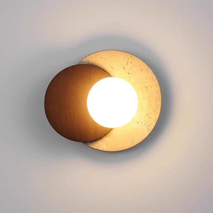 Japanese Rubber Wood PE Disc 1-Light Wall Sconce Lamp