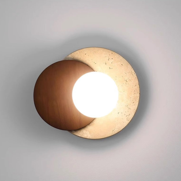 Japanese Rubber Wood PE Disc 1-Light Wall Sconce Lamp