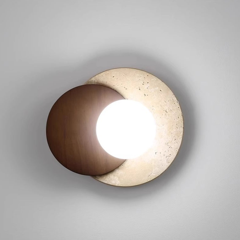Japanese Rubber Wood PE Disc 1-Light Wall Sconce Lamp