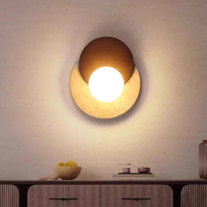 Japanese Rubber Wood PE Disc 1-Light Wall Sconce Lamp