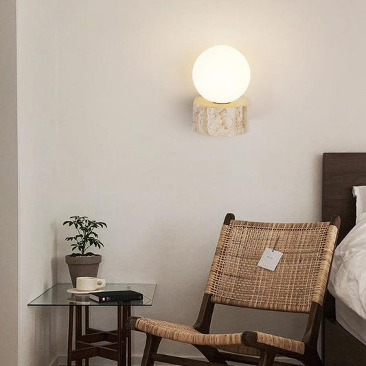 Japanese Travertine Glass Ball 1-Light Wall Sconce Lamp