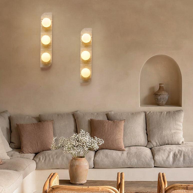 Travertine Glass Strip Ball 1/2/3 Light Wall Sconce Lamp