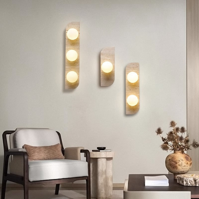 Travertine Glass Strip Ball 1/2/3 Light Wall Sconce Lamp