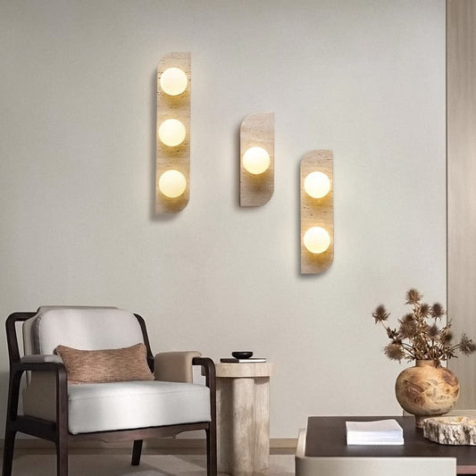Travertine Glass Strip Ball 1/2/3 Light Wall Sconce Lamp