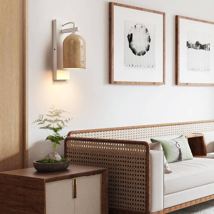 Japanese Walnut Cylinder 1-Light Wall Sconce Lamp