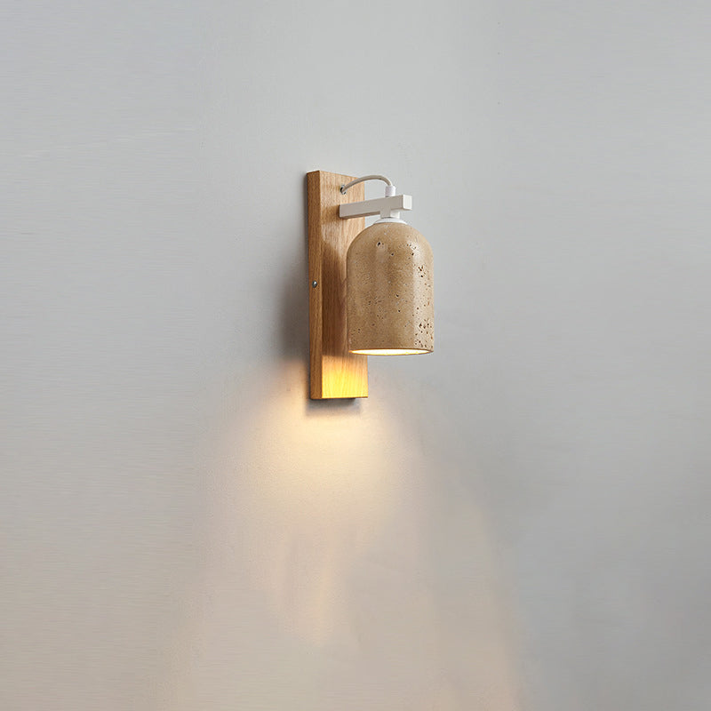 Japanese Walnut Cylinder 1-Light Wall Sconce Lamp