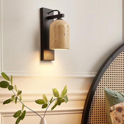 Japanese Walnut Cylinder 1-Light Wall Sconce Lamp