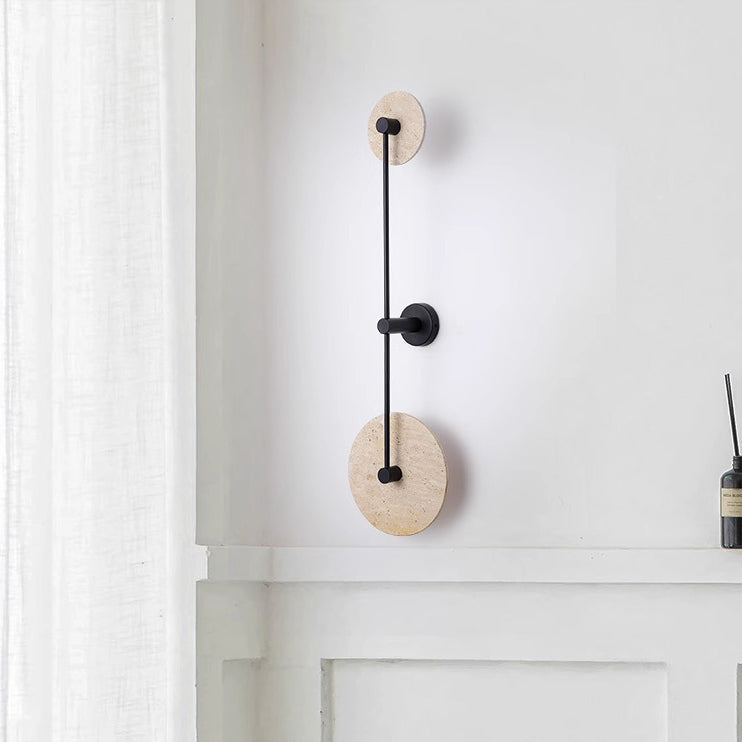 Minimalist Travertine Iron Round Long LED Wall Sconce Lamp