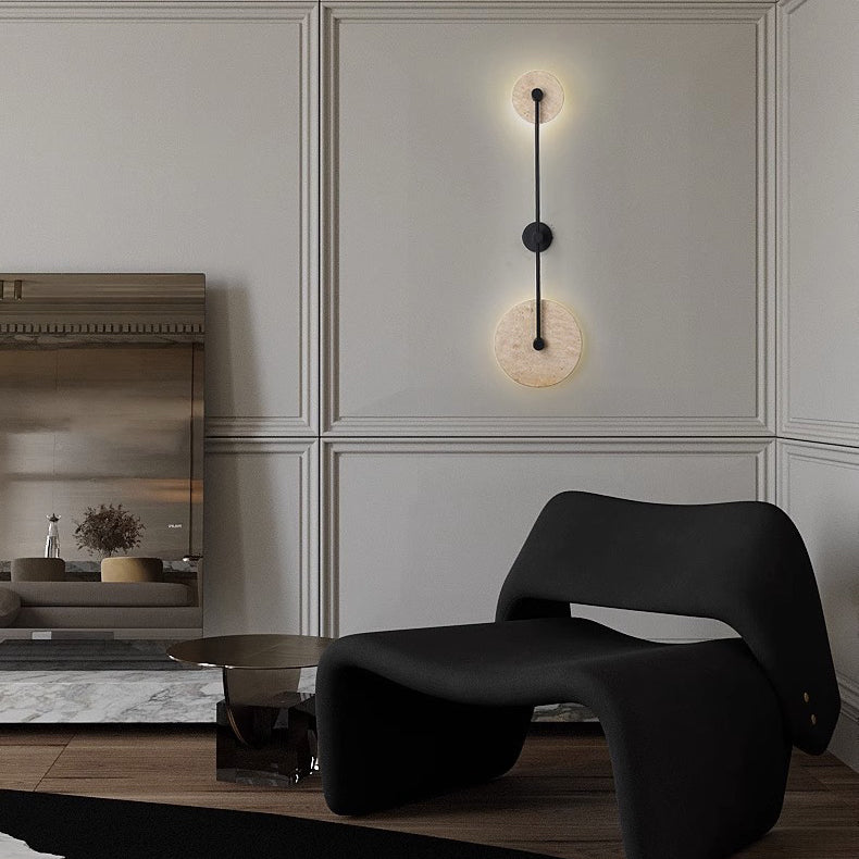 Minimalist Travertine Iron Round Long LED Wall Sconce Lamp