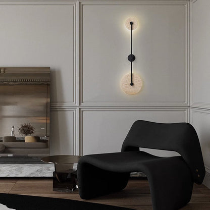 Minimalist Travertine Iron Round Long LED Wall Sconce Lamp