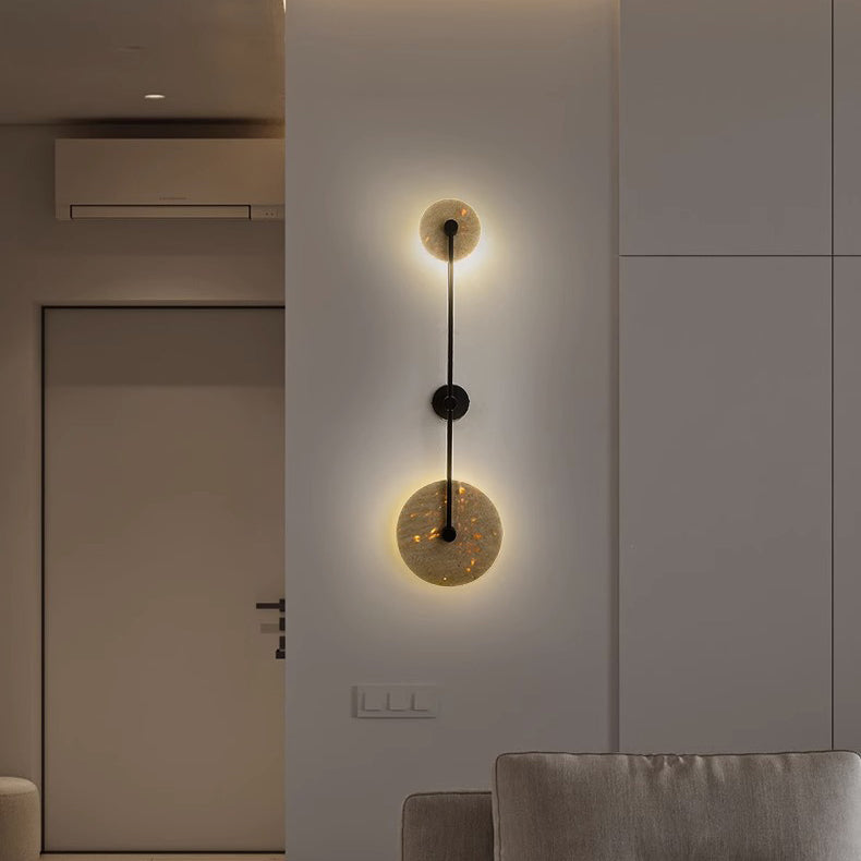 Minimalist Travertine Iron Round Long LED Wall Sconce Lamp