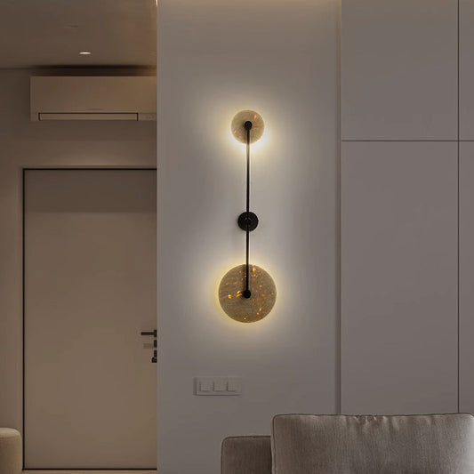 Minimalist Travertine Iron Round Long LED Wall Sconce Lamp
