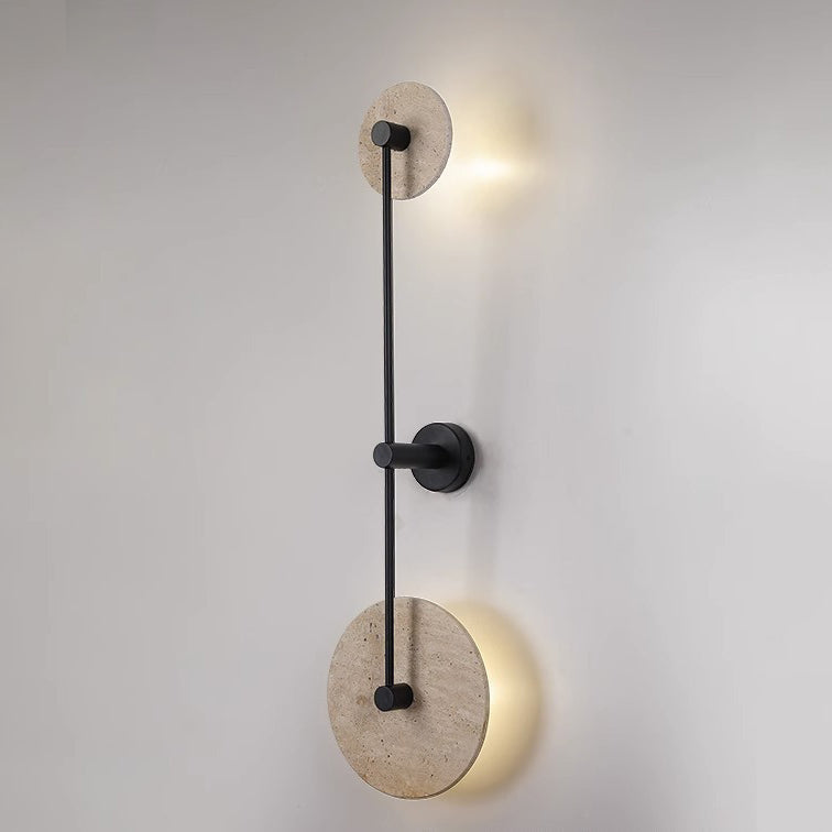 Minimalist Travertine Iron Round Long LED Wall Sconce Lamp