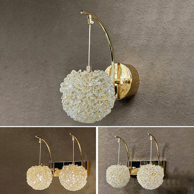 Hardware Crystal Ball Diamond 1/2 Light Wall Sconce Lamp