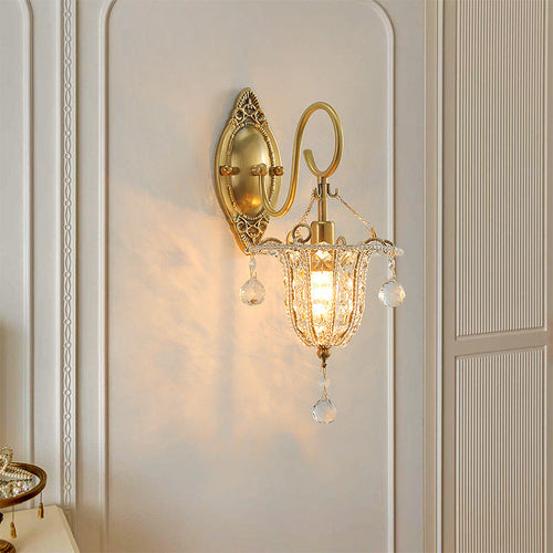 Iron Crystal Elliptical Gooseneck 1-Light Wall Sconce Lamp