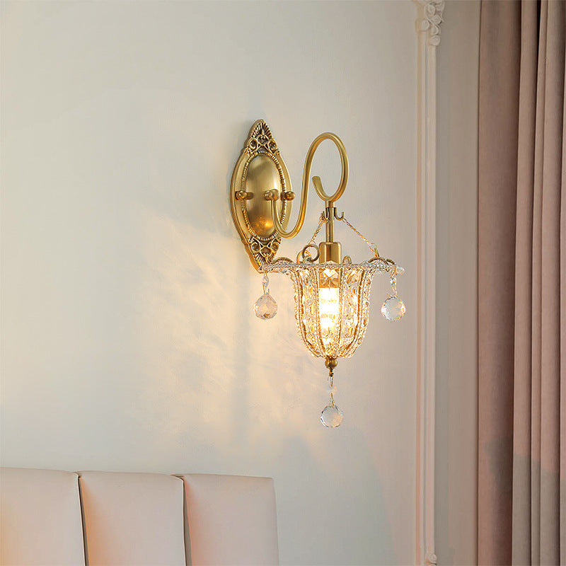 Iron Crystal Elliptical Gooseneck 1-Light Wall Sconce Lamp