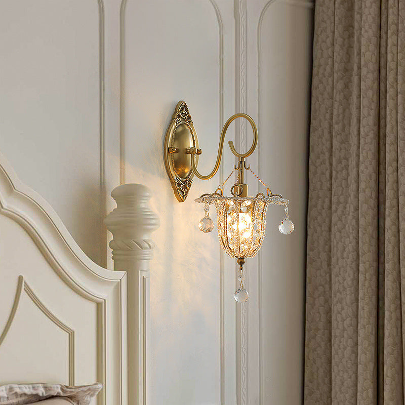 Iron Crystal Elliptical Gooseneck 1-Light Wall Sconce Lamp