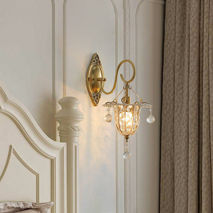 Iron Crystal Elliptical Gooseneck 1-Light Wall Sconce Lamp