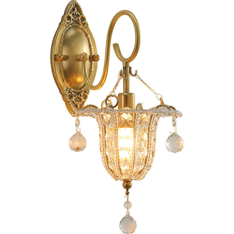 Iron Crystal Elliptical Gooseneck 1-Light Wall Sconce Lamp
