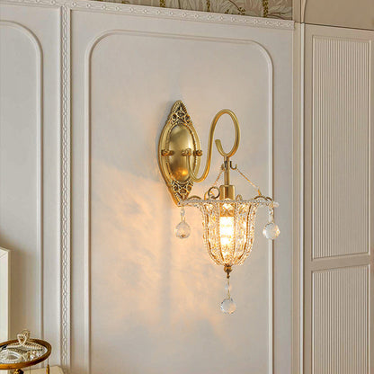 Iron Crystal Elliptical Gooseneck 1-Light Wall Sconce Lamp