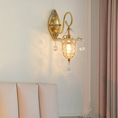 Iron Crystal Elliptical Gooseneck 1-Light Wall Sconce Lamp