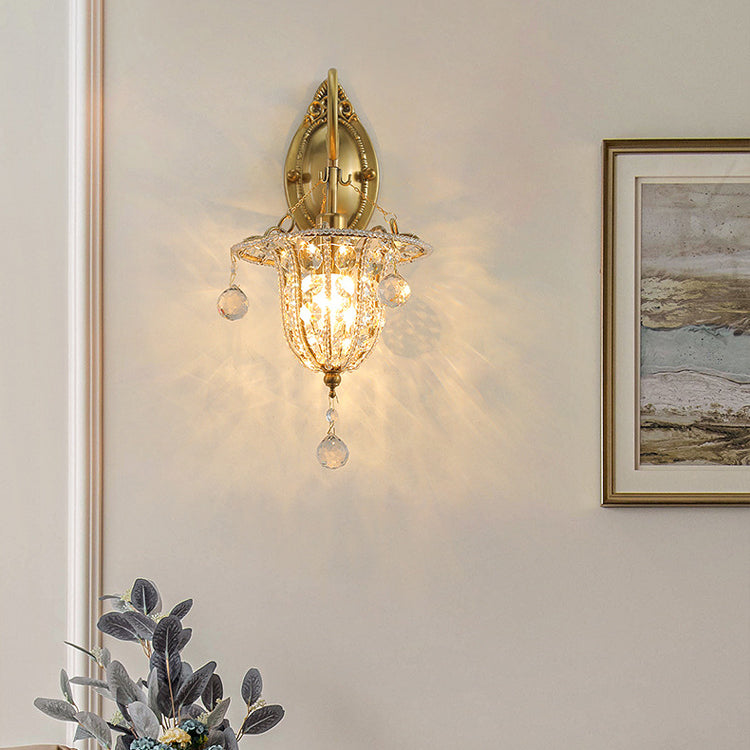 Iron Crystal Elliptical Gooseneck 1-Light Wall Sconce Lamp