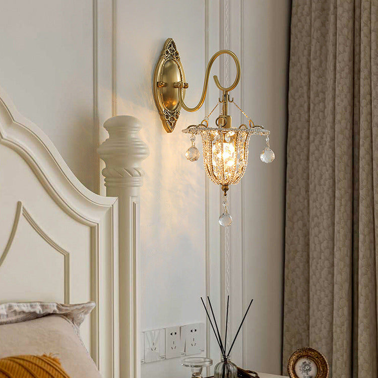 Iron Crystal Elliptical Gooseneck 1-Light Wall Sconce Lamp