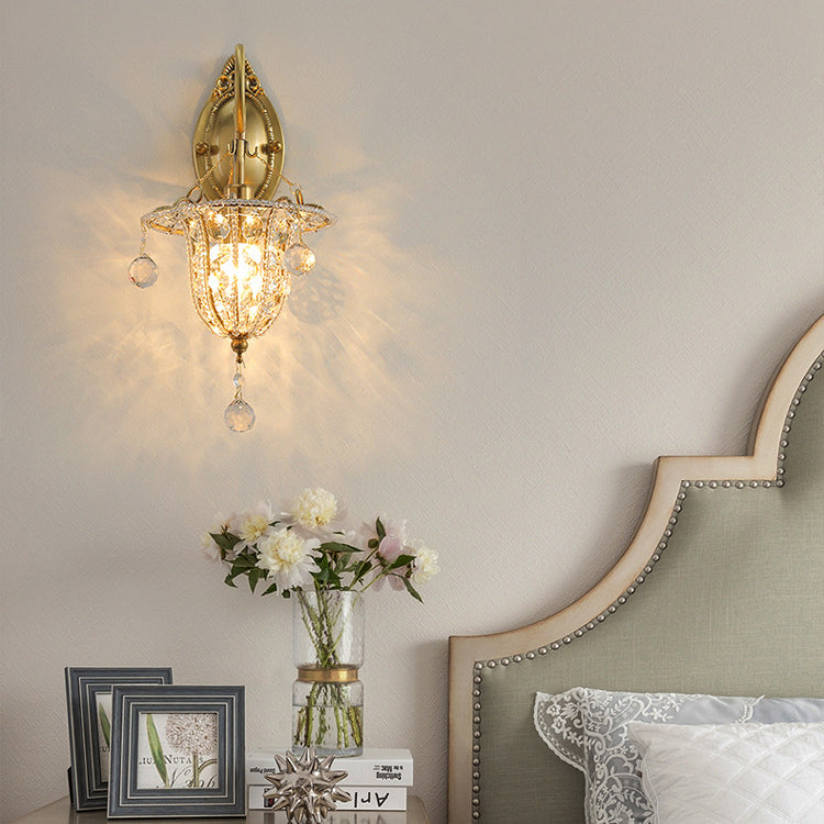 Iron Crystal Elliptical Gooseneck 1-Light Wall Sconce Lamp