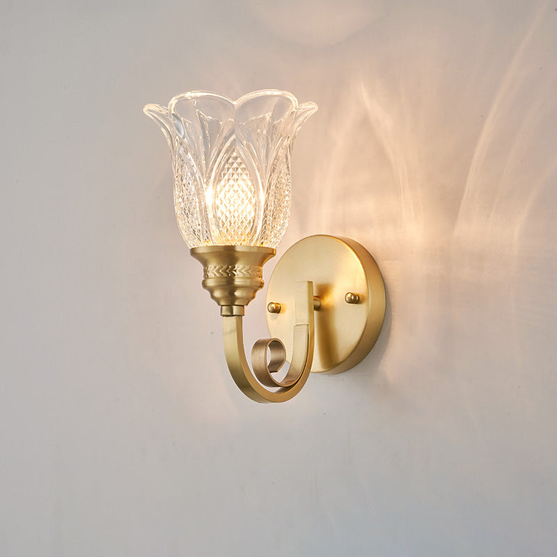 Copper Glass Embossed Floral 1/2 Light Wall Sconce Lamp