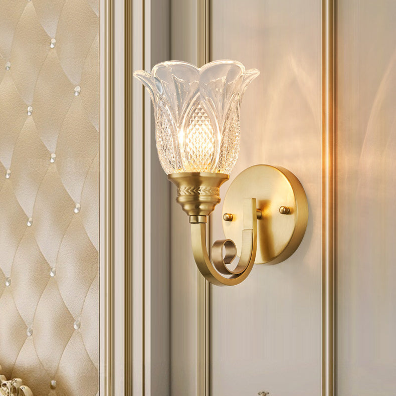 Copper Glass Embossed Floral 1/2 Light Wall Sconce Lamp