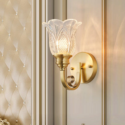 Copper Glass Embossed Floral 1/2 Light Wall Sconce Lamp