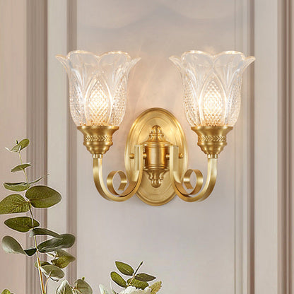 Copper Glass Embossed Floral 1/2 Light Wall Sconce Lamp